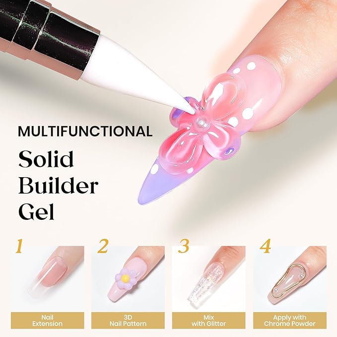 MIZHSE Solid Builder Gel for Nails, Clear Non-Sticky Sculpting Gel, 3D Nail Art Carving Building Modeling Hard Nail Extension Soak Off UV/LED Nail Art Salon Home DIY 15g-VivaGrace Women