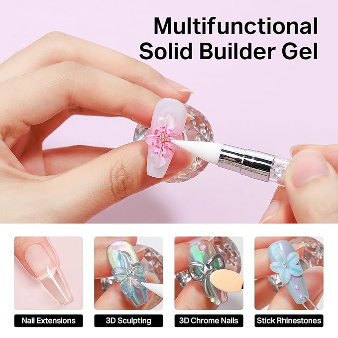 MIZHSE 2PCS 60g Clear and White Solid Builder Gel for Nails, 3D Sculpting Gel for Nail Art with Gold Silver Chrome Powder Nail Form Molding Builder Gels Kit for Women Home DIY Manicure-VivaGrace Women