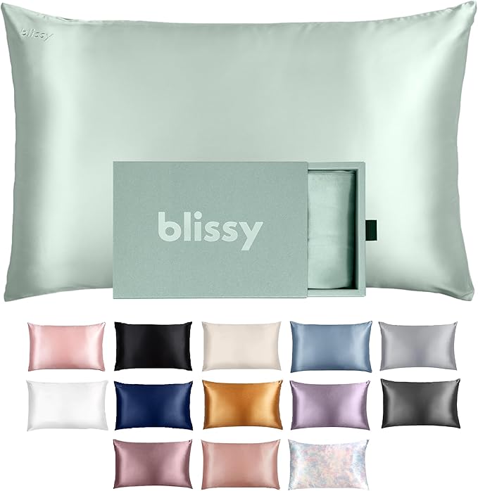 Blissy Silk Pillowcase - 100% Pure Mulberry Silk - 22 Momme 6A High-Grade Fibers - Silk Pillow Cover for Hair & Skin - Regular, Queen & King (Matcha, Queen)-VivaGrace Women