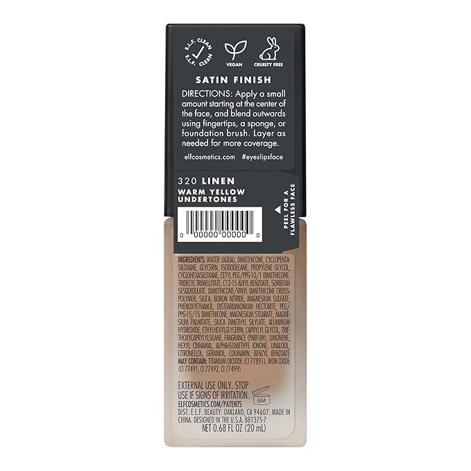 e.l.f. Flawless Finish Foundation, Lightweight & Medium Coverage, Semi-Matte Finish, Linen, 0.68 Fl Oz (20mL)-VivaGrace Women