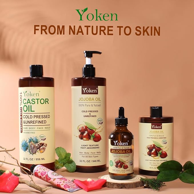 Yoken Jojoba Oil 4 fl oz EWG Verified 100% Pure Jojoba Oil Cold Pressed for Skin, Hair, Nails, Cuticles - Unrefined & Hexane Free, Natural Moisturizer Carrier oils Facial Serum for Gua Sha-VivaGrace Women