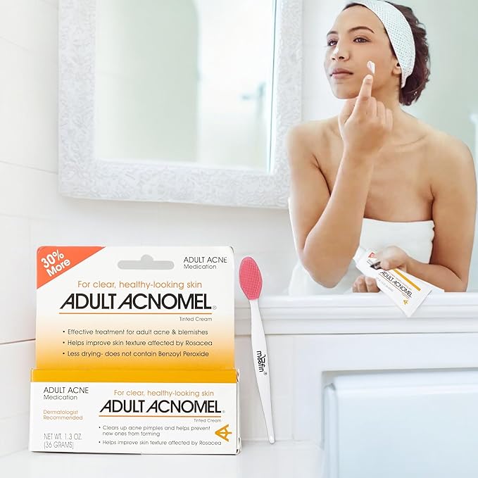 Adult Acnomel Acne Medication Tinted Cream 13 Oz - Acne Spot Treatment Cream Anti Pimple Cream for Men and Women, Clears Breakouts, Soothes Sensitive Skin Nose Cleaning Brush [Pack of 4-VivaGrace Women