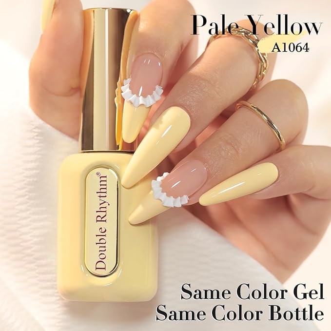 Double Rhythm 0.50 OZ Gel Polish Hema Free Same Color Same Bottle Golden Round Translucent Neutral Natural Milky 15 ML Jelly UV Polish Art DIY at Home (Cream Yellow-C1064)