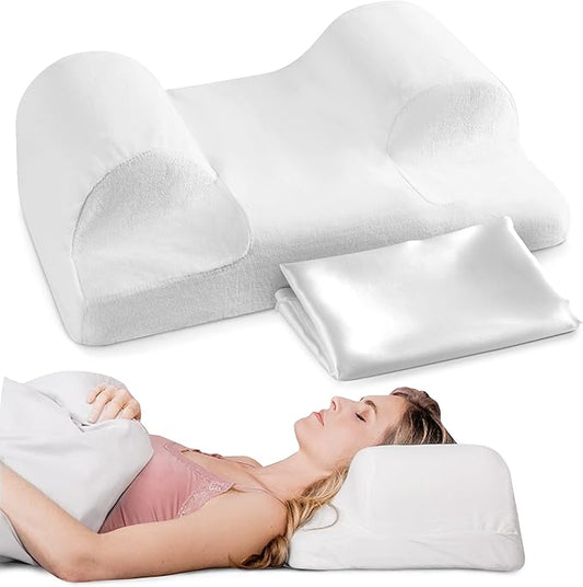 YourFacePillow - Ergonomic Cervical Memory Foam Pillow for Back Sleeping - Neck & Shoulder Support - Best Sleep Alignment - Large with Satin Case-VivaGrace Women