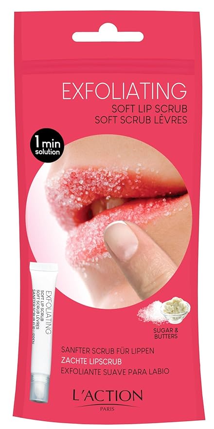 L'Action Paris Exfoliating Soft Lip Scrub, Smooth and Plumped Lips, Sugar Crystals for Gentle Exfoliation, Slanted Applicator, Soothing Shea and Mango Butter Formula 12ml-VivaGrace Women