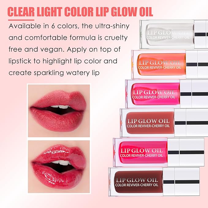 2PCS Lip Oil Set, Hydrating Lip Glow Oil Lip Plumper Gloss, Tinted Lip Oils Transparent Long Lasting Non-sticky Lip Gloss, Plumping Lip Gloss Lip Care Kit (Raspberry & Pink)-VivaGrace Women
