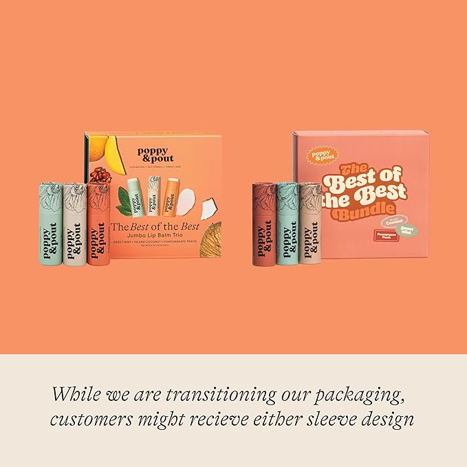 Jumbo Lip Balm Gift Set (3-Pack, Top Flavors) | Poppy & Pout All Natural Lip Balms & Moisturizers | Hydrates with Beeswax, Vitamin E, Organic Coconut Oil | Cruelty-Free | Recyclable Cardboard Tube-VivaGrace Women