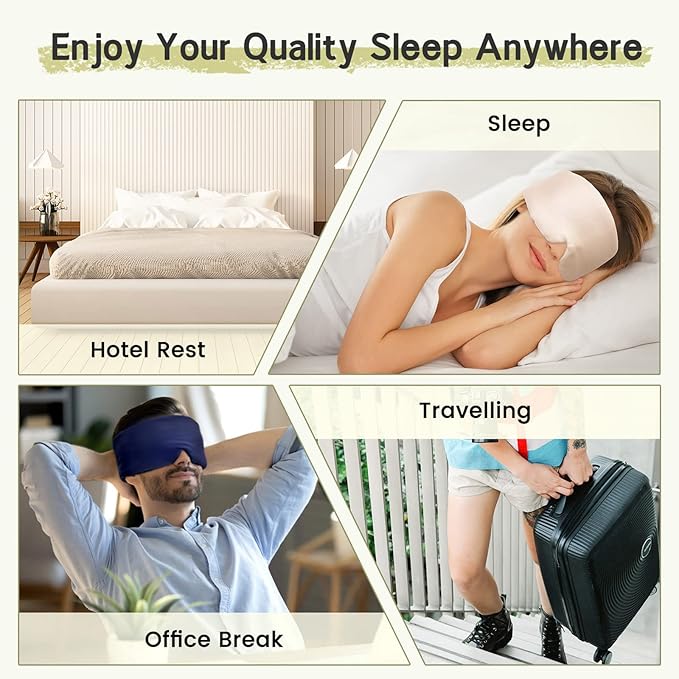 100% Handmade Bamboo Sleeping Eye Mask for Women for Men,Night Masks,Organic Sleep Mask,Blockout Eye Mask for Sleeping,Large Size Adjustable (Navy Blue)-VivaGrace Women