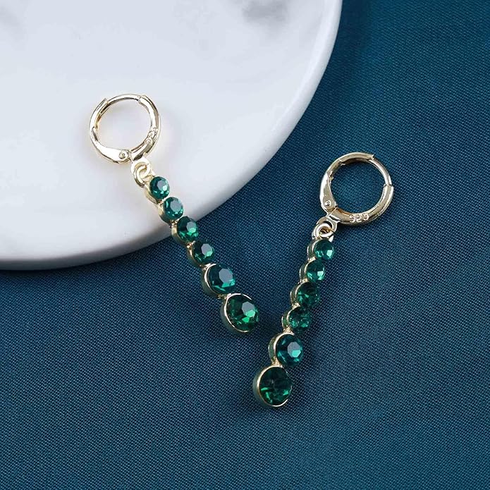 Vintage Crystal Emerald Drop Earrings Emerald Bar Dangle Earrings Green Long Tassel Chain Earrings Gold Hoop Huggie Earrings Jewelry for Women-VivaGrace Women