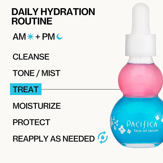 Pacifica Face Oil Serum - Flower Fix Bi-Phase Hydrating Skin Barrier - w/Hyaluronic Acid & Natural Botanical Ingredients - for Dry Sensitive Skin Vegan & Cruelty-Free Dermatologist Approved-VivaGrace Women