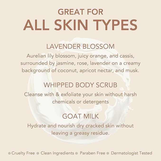 Dionis Goat Milk Skincare Lavender Scented Whipped Body Scrub & Lotion Gift Set - Gentle Chamomile Blended Exfoliating Sugar Scrub & Hydrating Body Cream Set, 6 oz & 8.5 oz-VivaGrace Women
