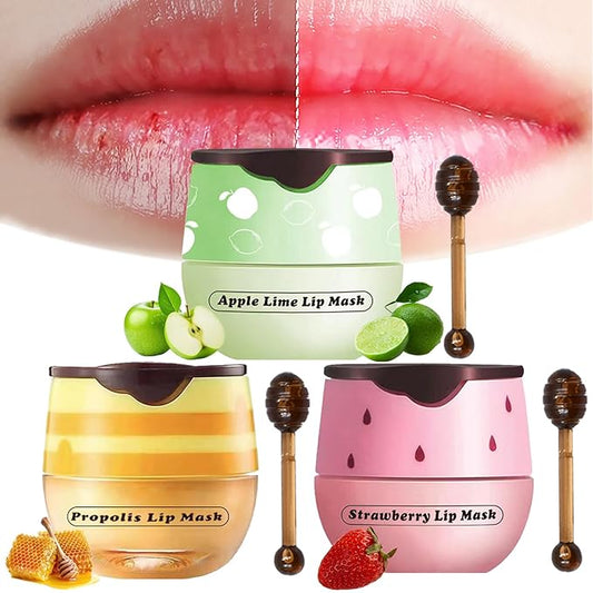 3PCS Lip Balm Honey Pot, Honey Pot Lip Balm for Dry Cracked Lips, Strawberry Lip Balm Scrubs Exfoliator & Moisturizer, Hydrating Lip Balm Honey Pot with Wand, Lip Sleeping Mask (3pcs)-VivaGrace Women