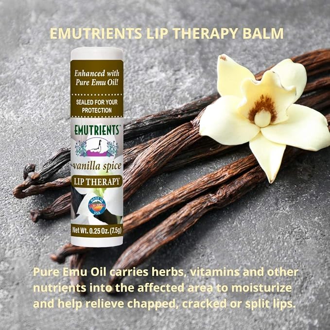 Montana Emu Ranch - Lip Therapy Lip Balm - 0.25 Ounce - Vanilla Spice Flavor - 3 Pack - Made with Pure Emu Oil-VivaGrace Women