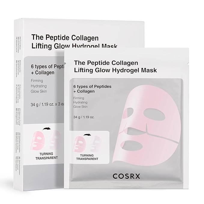 COSRX The Peptide Collagen Lifting Glow Hydrogel Face Masks Skincare 3 EA, Collagen Face Mask, Travel Essentials, Overnight Face Mask, Korean SkinCare-VivaGrace Women