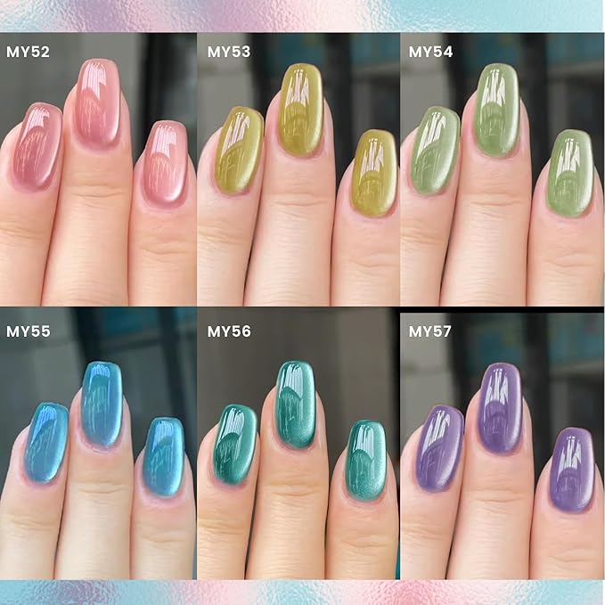 BORN PRETTY Magnetic Gel Nail Polish Pastel Water Light Cat Magnetic Eye Gel Jelly Glass Crystal Magnetic Gel Polish Glitter Shimmer Auroras Magnetic Gel Nail Art Manicure Kit 6PCS-VivaGrace Women