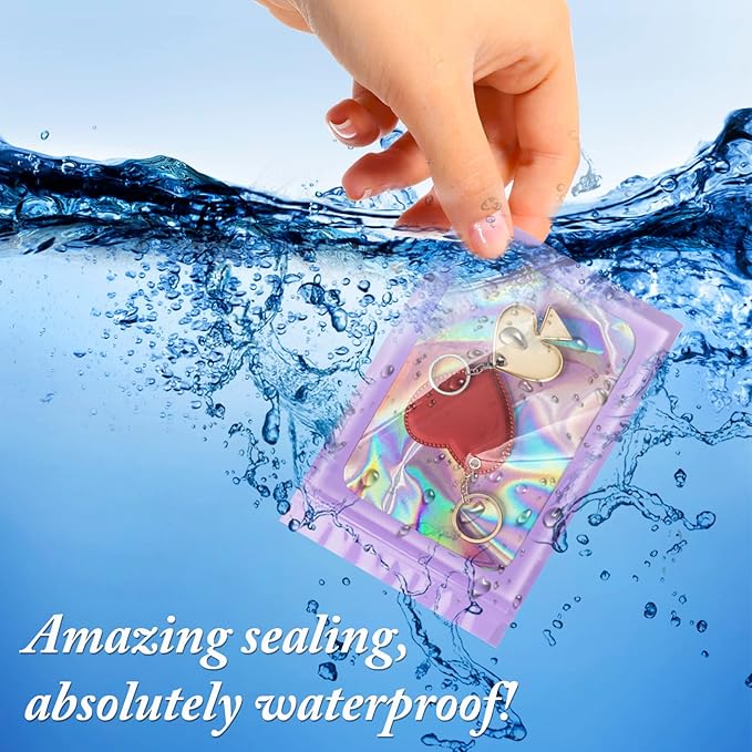 100 Pack Holographic Bags, Packaging Bags, Clear Window Resealable Odor Foil Pouch Bag for Food Storage and Lipgloss, Jewelry Lash (Purple, 4 x 6 Inch)-VivaGrace Women