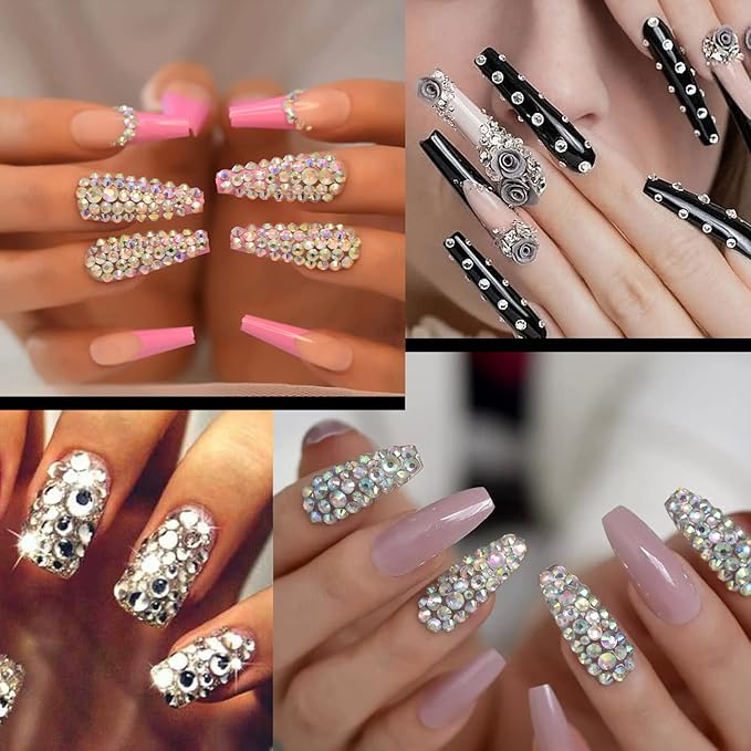 Flat Back Rhinestone Kits Colorful Rhinestones+Crystal AB&Transparent White Gems With Picker Pencil And Tweezer For Home DIY And Professional Nail Art-VivaGrace Women