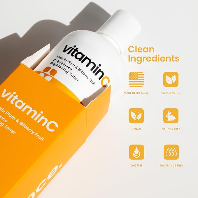 C-Brilliance Vitamin C Toner for Face Daily Witch Hazel Facial Astringent with Kakadu Plum and Bilberry Fruit 8 oz Vegan, Fragrance Free-VivaGrace Women