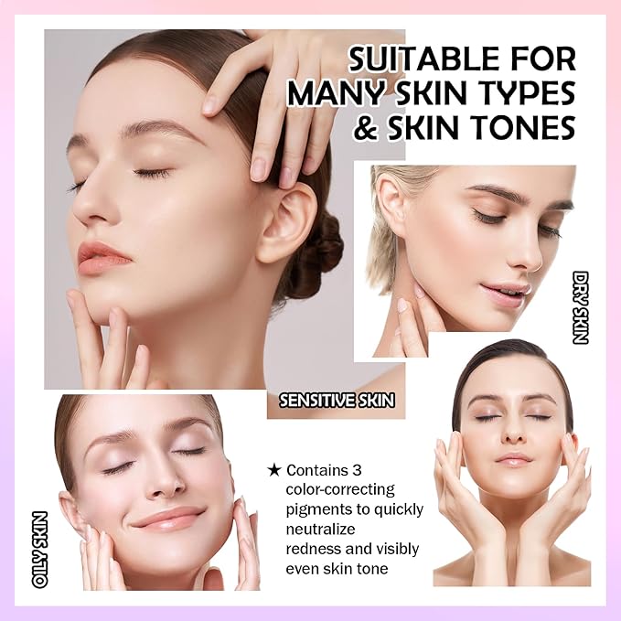 2PCS One Step Color Corrector,Tri-Color Color Correcting Facial Serum,Moisturizing Color Changing Foundation,Oil Control Tinted Moisturizer Isolation Cream for Face Makeup Primer Base-VivaGrace Women