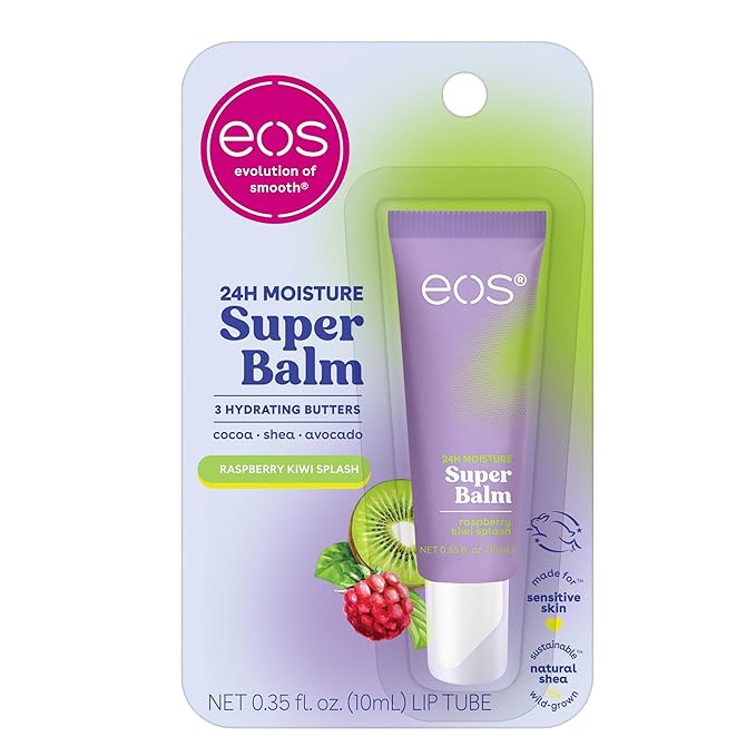 eos 24H Moisture Super Balm- Raspberry Kiwi Splash, Lip Mask, Day or Night Lip Treatment, Made for Sensitive Skin, 0.35 fl oz-VivaGrace Women