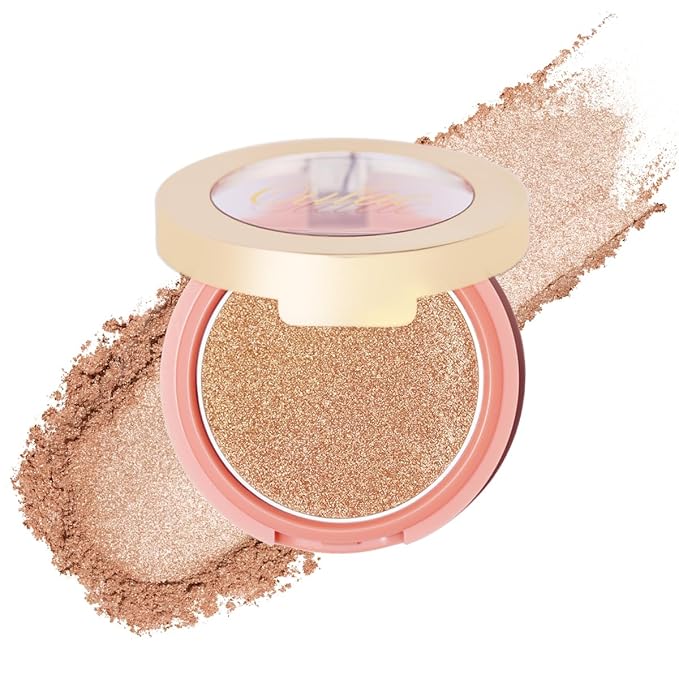 Oulac Shimmery Blush Makeup| 2 in 1 Powdery Cream Blush & Highlighter| Golden Hour Makeup Bronzer Illuminating | Rich Colors &Blendable | Vegan & Cruelty-Free| F08 Glow Gold 4.8g-VivaGrace Women
