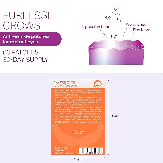 Furlesse Crows Wrinkle Patches, Overnight Eye Patches for Wrinkles and Crow’s Feet Lines, Non-invasive Anti-Wrinkle Patches, Anti-aging Skincare, 60 Patches, 30-Day Use-VivaGrace Women