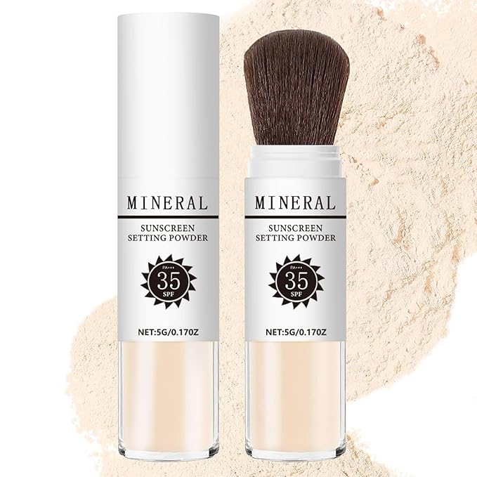 Mineral Sunscreen Setting Powder, SPF 35 Translucent Loose Powder, Mineral Brush Powder, Oil Control Natural Matte Finish, Lasting Lightweight Breathable for All Skin (#02 Fair)-VivaGrace Women