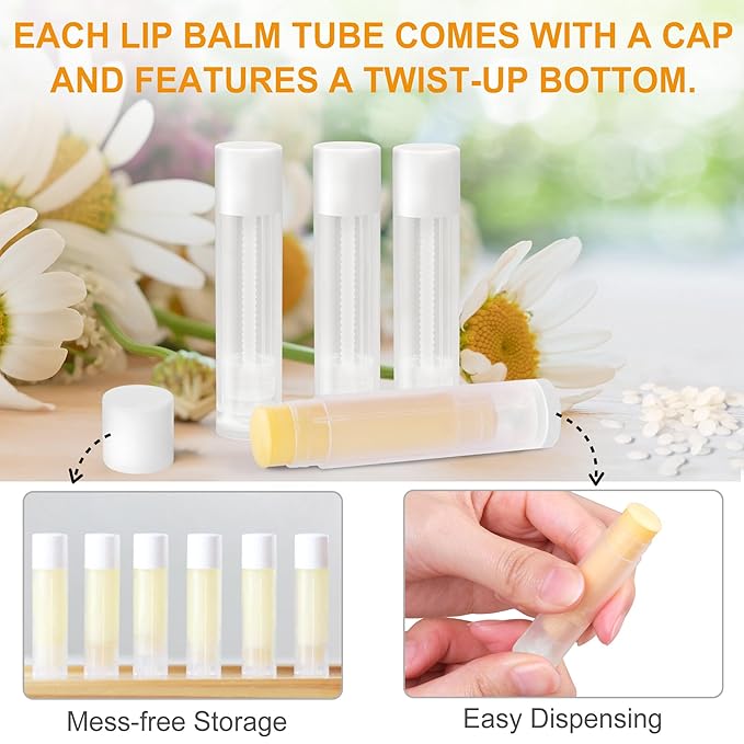 LotFancy Lip Balm tubes Empty, 60PCS 5.5ml (3/16 Oz), Clear Lip Balm Container Tubes with White Caps, BPA Free & Leak Free, Refillable-VivaGrace Women