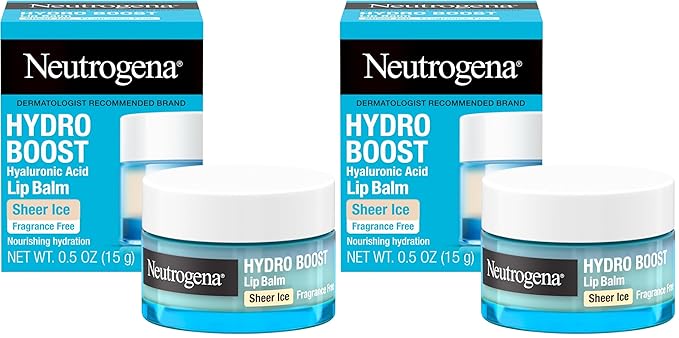 Neutrogena Hydro Boost Hyaluronic Acid, Unscented Lip Balm Leaves Lips Feeling Hydrated, Sheer Ice Nude Lip Balm with a Sweet Sugar Flavor, Fragrance Free, 0.5 oz (Pack of 2)-VivaGrace Women