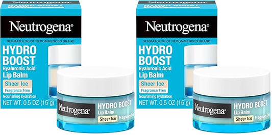 Neutrogena Hydro Boost Hyaluronic Acid, Unscented Lip Balm Leaves Lips Feeling Hydrated, Sheer Ice Nude Lip Balm with a Sweet Sugar Flavor, Fragrance Free, 0.5 oz (Pack of 2)-VivaGrace Women