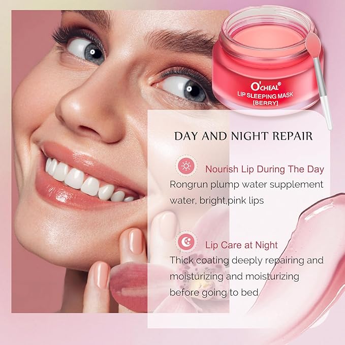 Lip Sleeping Mask Overnight Moisturizer Balm, Berry Lip Mask, Day and Night Repair Lip Balm for Improves Dryness Cracked, Moisturize and Nourish Lip Scrubs Exfoliate Reduce Lip Lines (Berry)-VivaGrace Women