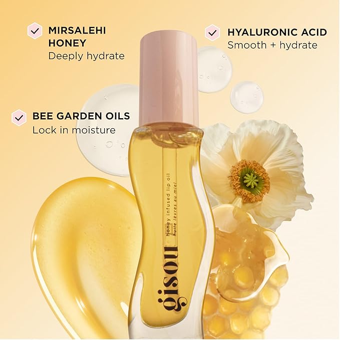 Gisou Honey Infused Hydrating Lip Oil, Nourishing Moisturizer for Dry Lips, High Shine, Smooth Finish, Clear Golden Glow, Fresh Honey Scent, 8ml-VivaGrace Women