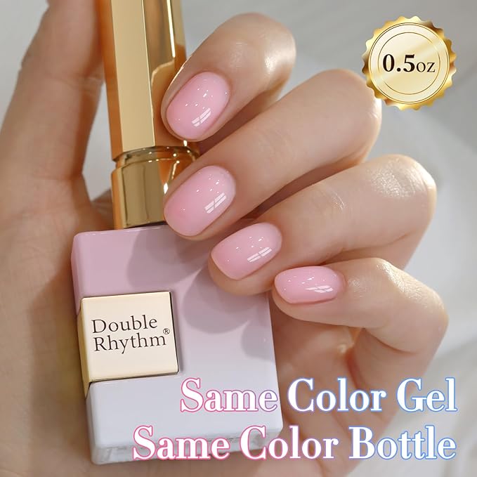 Double Rhythm 0.50 OZ Translucent Gel Polish Same Color Same Bottle Sheer Pastel Neutral Natural Milky 15 ML Jelly UV Nail Art DIY at Home (Pink-A1623)-VivaGrace Women
