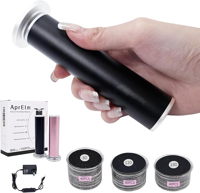 4.8IN Longer Electric Foot Callus Remover with 120pcs Sandpaper Discs, Professional Aluminum Callus Remover for Feet, Stepless Speed Control Pedicure Tools for Dead Skin (Black-pro)-VivaGrace Women