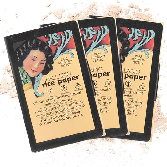 Palladio Facial Tissues for Oily Skin, Face Blotting Sheets Made from Natural Rice, Oil Absorbing Rice Paper with Rice Powder, 2 Sided, Instant Results, Translucent, 40 Count, Pack of 3-VivaGrace Women