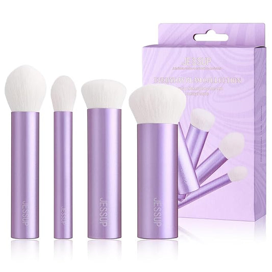 Jessup Makeup Brushes Set 4pcs Face Kabuki Brush for Foundation Contour Powder Blush Bronzer and Highlighter, Premium Synthetic Fiber Cruelty-Free, Luxury Purple T517-VivaGrace Women