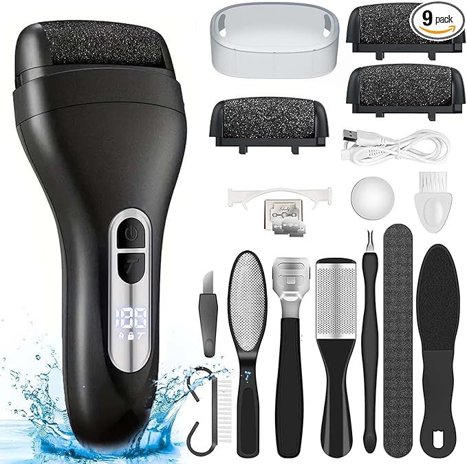 Electric Callus Remover for Feet - with Larger Grinding Head, Portable Pedicure Kit Foot File Callus Remover, Rechargeable Waterproof Foot File for Foot Care Deadskin Remover LCD Display-Black-VivaGrace Women