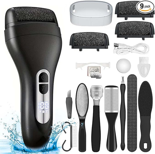 Electric Callus Remover for Feet - with Larger Grinding Head, Portable Pedicure Kit Foot File Callus Remover, Rechargeable Waterproof Foot File for Foot Care Deadskin Remover LCD Display-Black-VivaGrace Women
