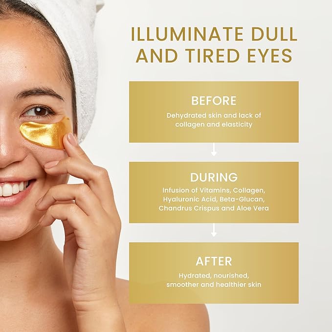 24K Gold Under Eye Patches with 6 pieces of Lip Mask, Anti-Aging Eye Mask, Under Eye Mask Dark Circles and Puffiness, Wrinkles Patches with Hydrogel, Collagen Eye Pad Elasticity Self Care 48 pairs…-VivaGrace Women