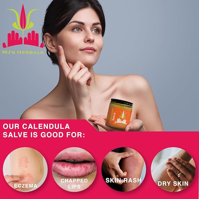 MJ's Herbals Calendula Salve - Skin Soothing Balm, Eczema Cream, Diaper Rash, Scars, Bug Bites, Made w/Calendula Blossoms & Propolis Beeswax (1 oz)-VivaGrace Women