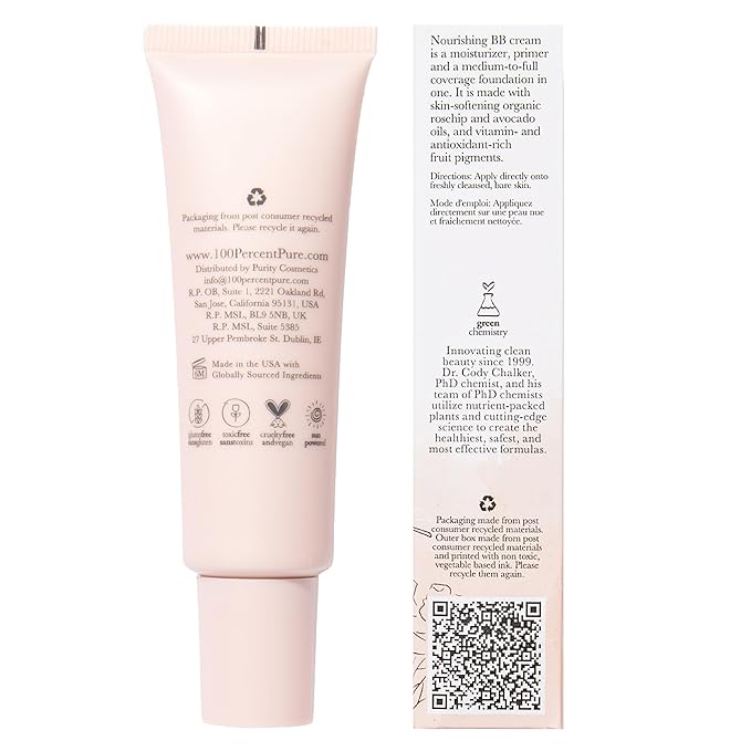 100% PURE BB Cream Shade 20 Aglow Full Face Coverage Skin Care & Glow - All-In-One Primer Concealer & Foundation Makeup - Shimmery, Dewy Youth Medium Color w/Warm Undertone - Vegan - 1 Fl Oz-VivaGrace Women