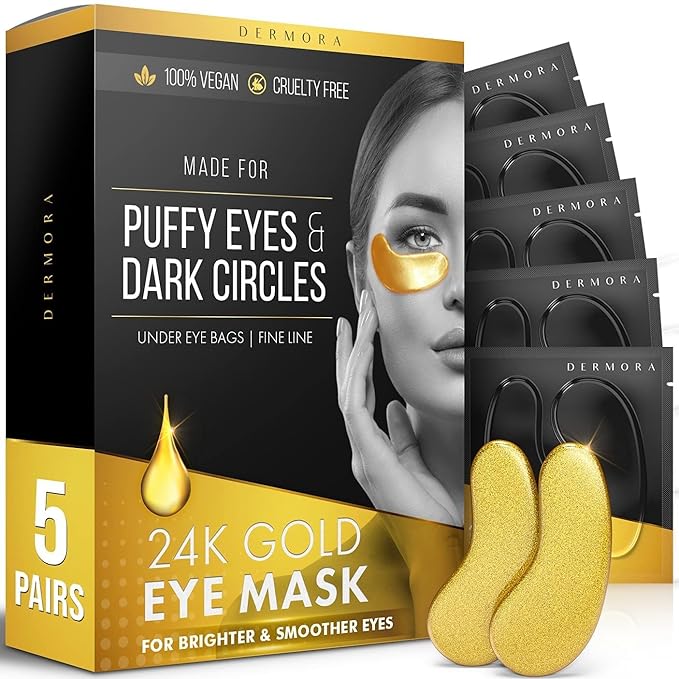 DERMORA 24K Gold Eye Mask Puffy Eyes and Dark Circles Treatments Look Less Tired-VivaGrace Women