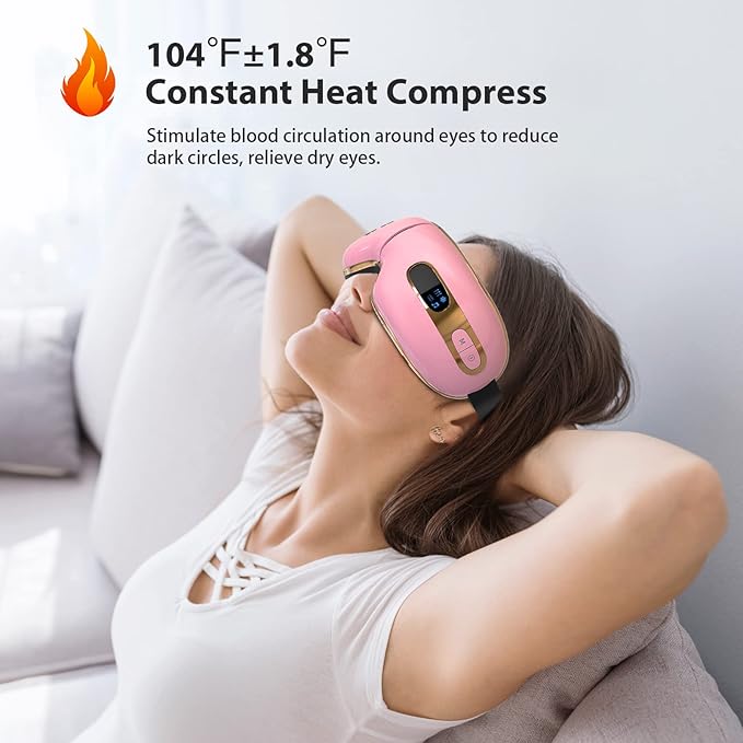 Eye Massager with Heat and Cooling for Migraines, Dry Eyes, Dark Circles, Rechargeable Heated Eye Mask Massager Improve Sleeping - Gifts for Women and Men (Pink)-VivaGrace Women