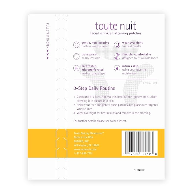 Toute Nuit Wrinkle Patches – Curve – Face Tape for Forehead, Eyes & Lips – Hypoallergenic Anti Wrinkle Patches – 48 Count, Made in USA-VivaGrace Women