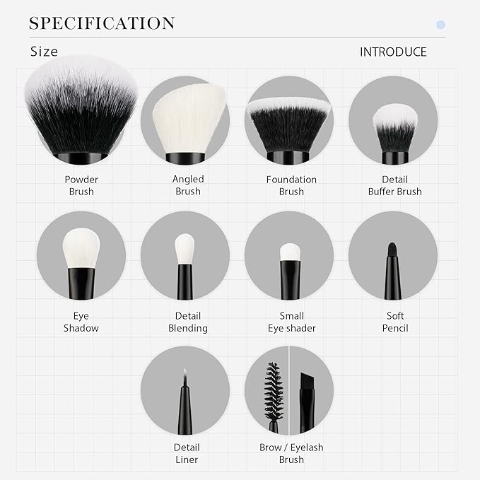 Jessup Makeup Brush Set 10pcs Black Make up Brushes Set Professional with Natural Synthetic Hair for Foundation Blending Blush Concealer Eyeshadow Eyebrow Eyeliner, T323-VivaGrace Women