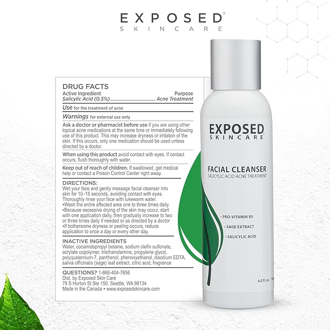 Exposed Skin Care Acne Treatment Kit - Includes Facial Cleanser, Clearing Tonic, Acne Treatment Serum, Clear Pore Serum, Clarifying Mask, Cloth - Natural Acne Solution for Face, All Ages & Skin Types-VivaGrace Women