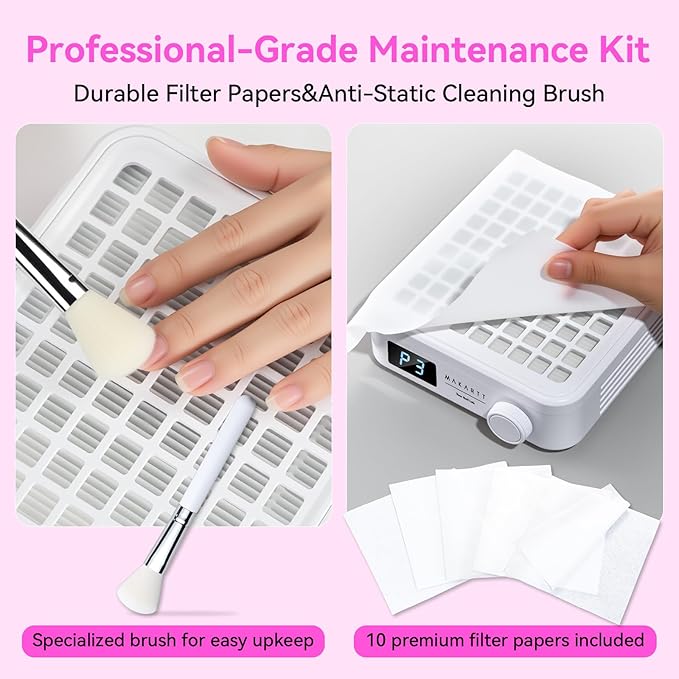 Makartt Professional Nail Dust Collector – Powerful Dust Collector Nail Tech Quite Suction Machine for Acrylic Nails Manicure & Pedicure Salon & Home Use Includes 10pcs Filters & Dust Brush-VivaGrace Women