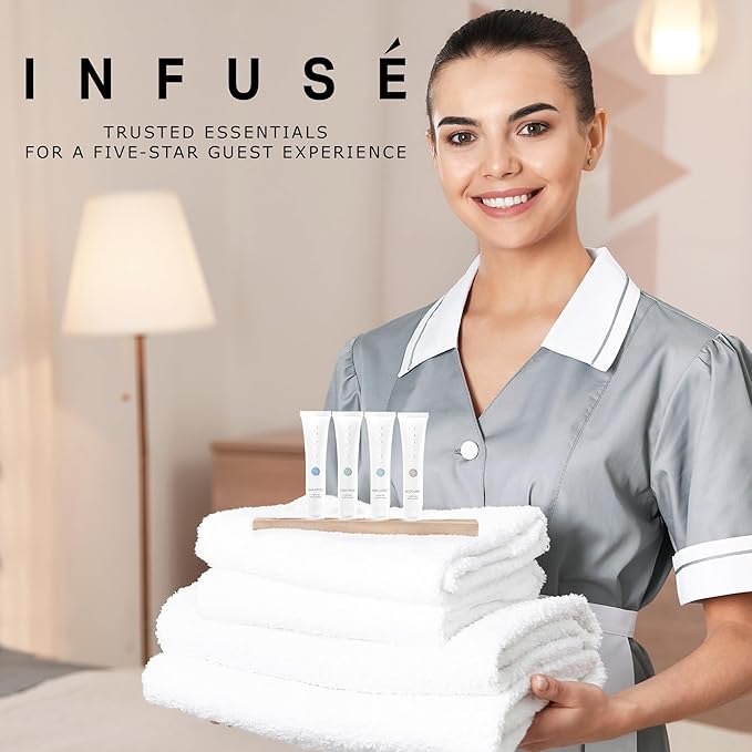 Infuse White Tea & Coconut Hotel Toiletries Bulk Set | 1-Shoppe Amenities Kit | 1oz Shampoo & Conditioner, Body Wash, Lotion | Travel Size | 80 Pieces-VivaGrace Women