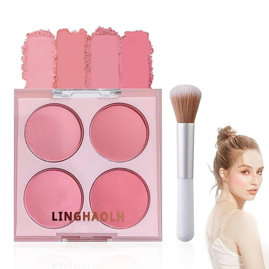 4 Colors Blush Palette for Cheeks,Face Matte Contour Blush Makeup Palette,Buildable Shimmer Facial Cheek Blusher Shades,Blendable Cosmetic Makeup Blush with Blush Brush 01-VivaGrace Women