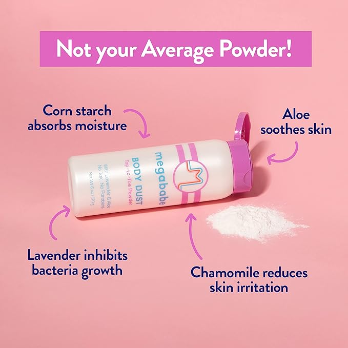 Megababe Sweat Absorbing Body Powder - Body Dust | with Lavender & Aloe | Talc-Free, All Natural | 6 oz-VivaGrace Women